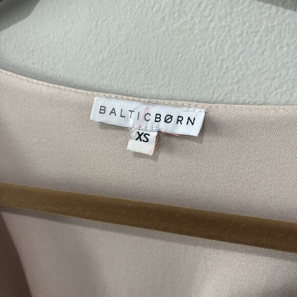 Baltic Born Poppy Satin Midi Dress XS Knot Front Flutter Sleeve Champagne Tie - Picture 3 of 11